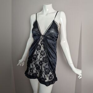 Vintage Black Lace Slip Dress Women’s XS/S Nylon Mini Adjustable Straps